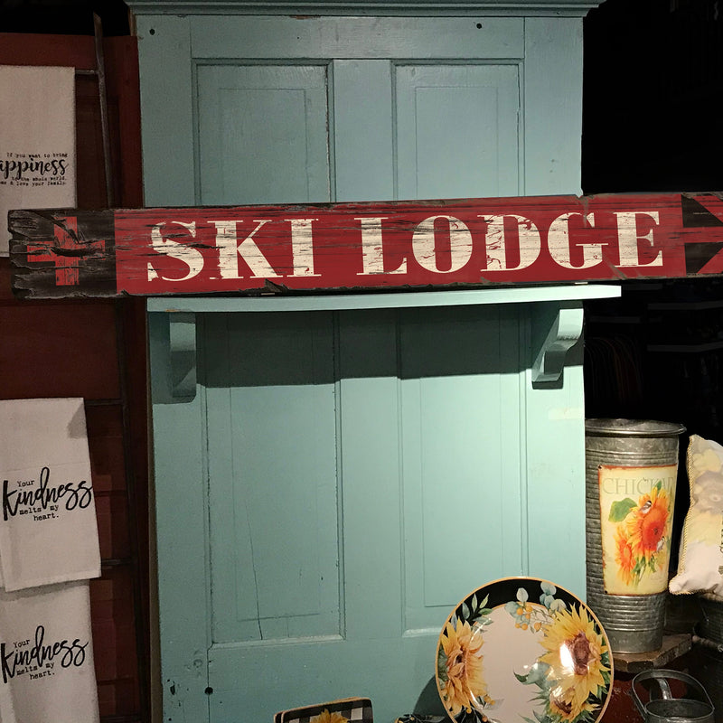 SKI LODGE Vintage Sign on Rustic Barn Wood. Handcrafted Ski Sign