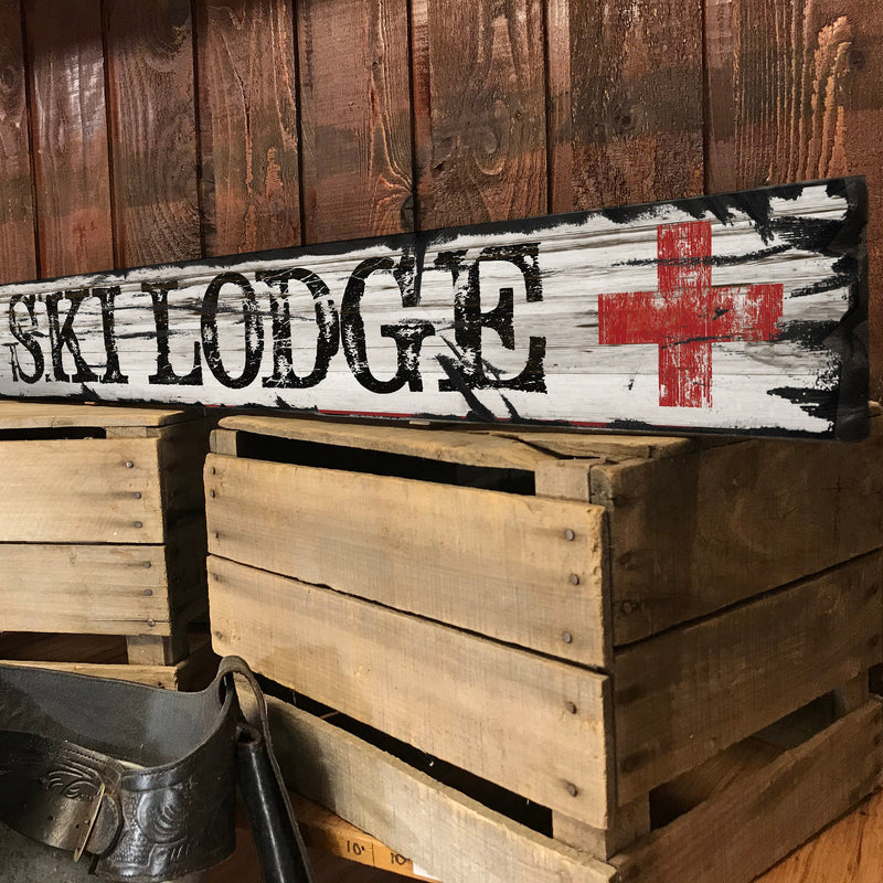 Vintage SKI LODGE Sign on Rustic Barn Wood. Handcrafted