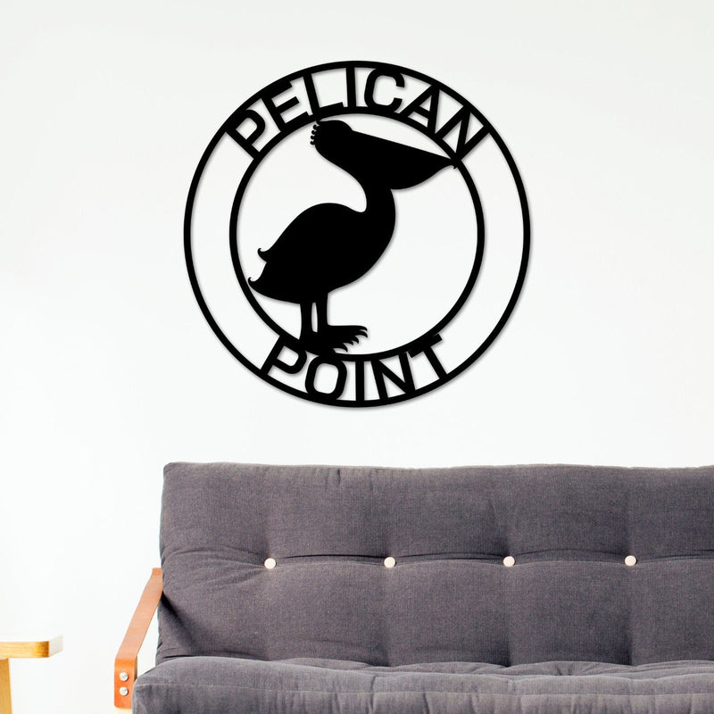 Personalized Metal Pelican Sign, Customizable Door Hanger or Wall Art, Pelican Sign, Last name Sign, Metal sign, Lake Sign, Lake House Sign