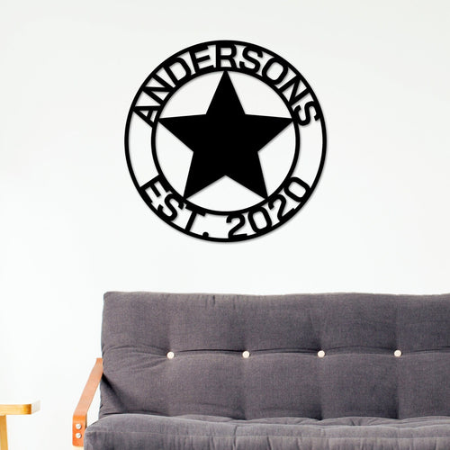 Family Name Metal Star Sign, Metal Wall Art, Housewarming Gift, Wedding Gift, Personalized Metal Wall Art, Custom Metal Wall Decor, Texas