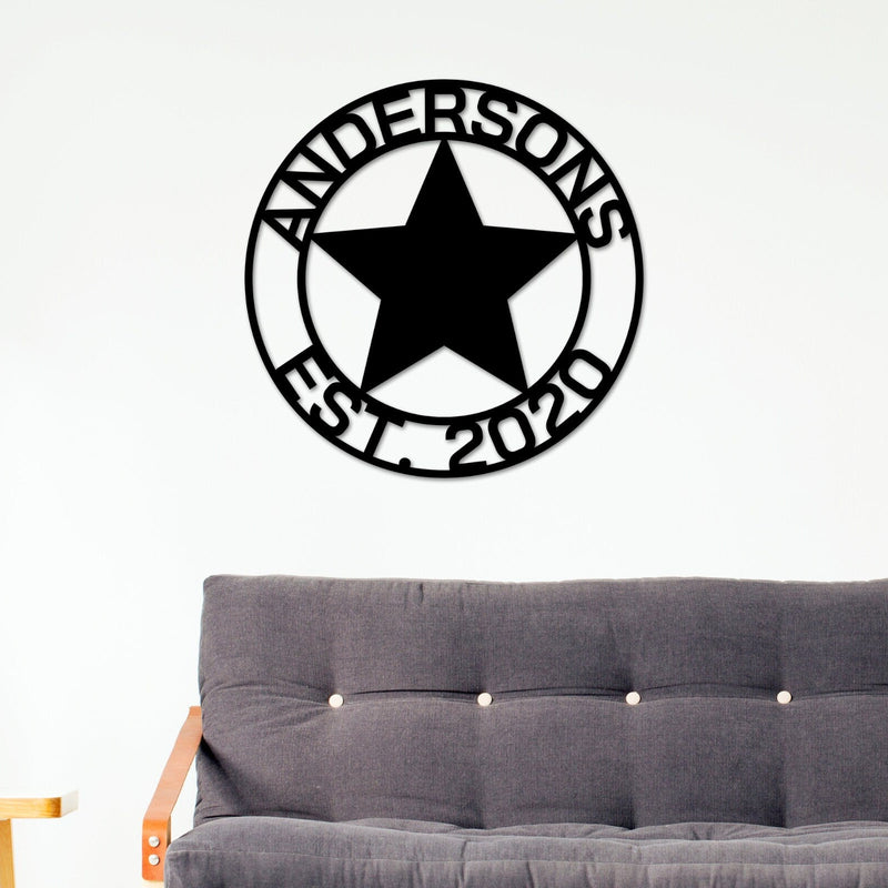 Family Name Metal Star Sign, Metal Wall Art, Housewarming Gift, Wedding Gift, Personalized Metal Wall Art, Custom Metal Wall Decor, Texas