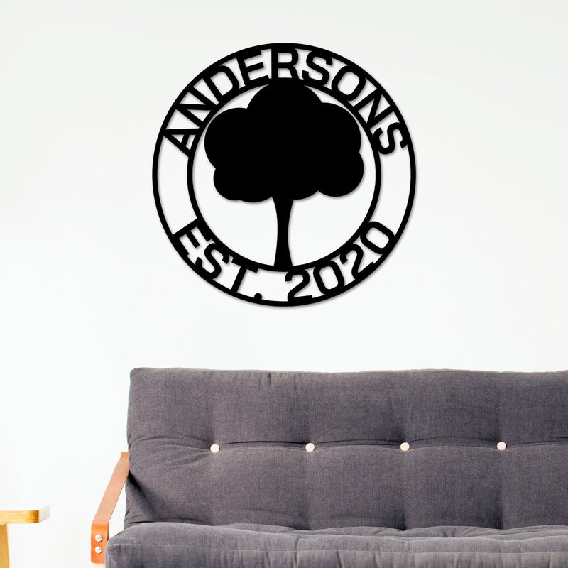 Christmas Gift, Personalized sign, Oak tree sign, Family name sign, steel sign, wreath, home decor, Family tree sign, welcome sign, oak tree