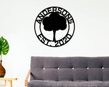 Personalized sign, Oak tree sign, Family name sign, steel sign, wreath, home decor, Family tree sign, welcome sign, oak tree art, metal sign