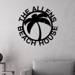 Beach House Personalized,  Steel Metal Wall Sign, Wall Customized with Name and Palm Trees, Personalized Palm Tree Metal Sign, Beach Decor