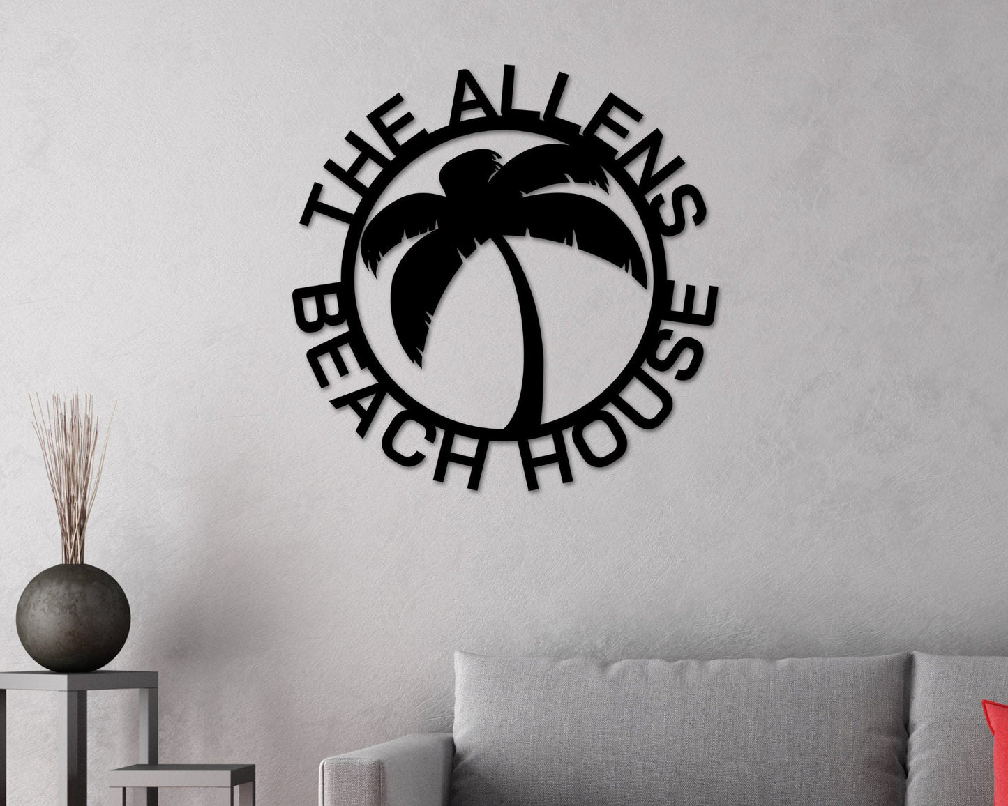 Black Friday, Cyber Monday Sale, Beach House Personalized,  Steel Metal Wall Sign, Wall Customized with Name and Palm Trees, Palm Tree Metal