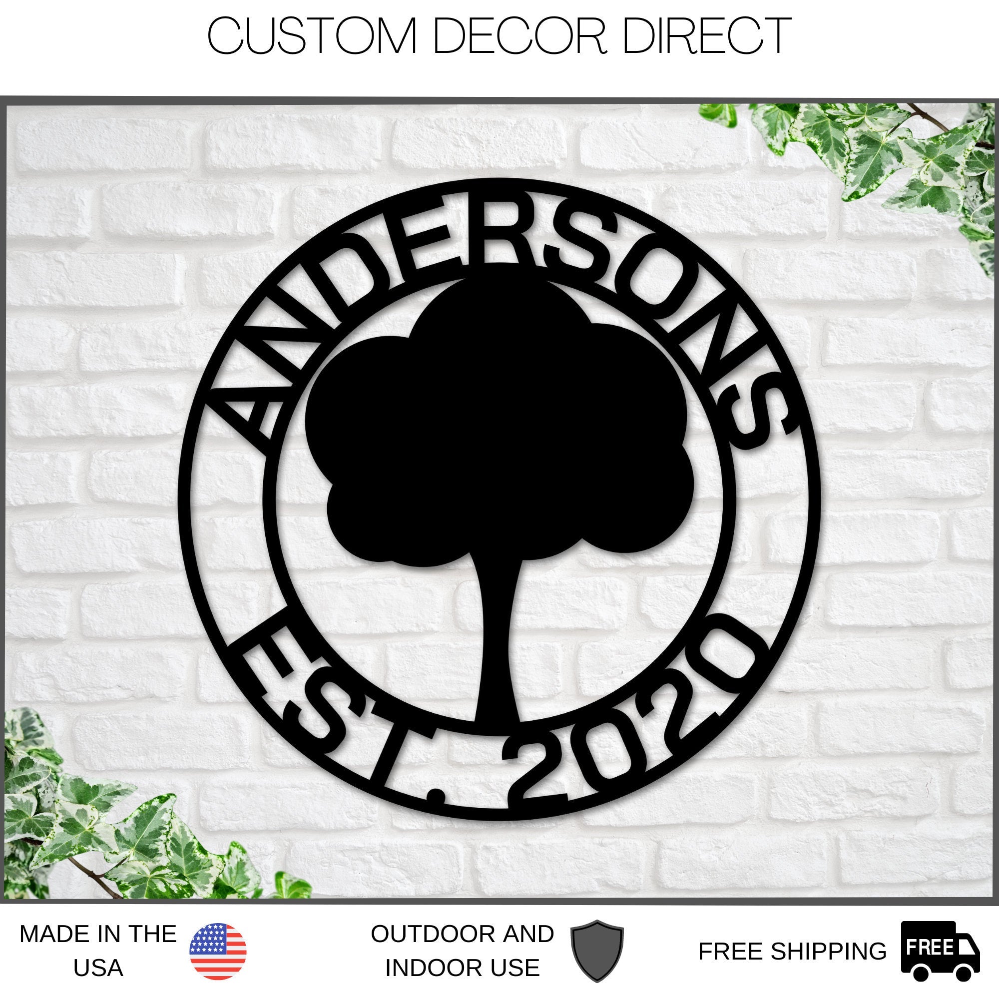 Personalized sign, Oak tree sign, Family name sign, steel sign, wreath ...