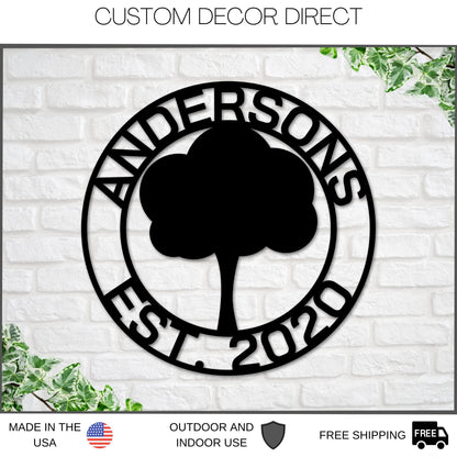 Personalized sign, Oak tree sign, Family name sign, steel sign, wreath, home decor, Family tree sign, welcome sign, oak tree art, metal sign