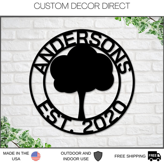Personalized sign, Oak tree sign, Family name sign, steel sign, wreath, home decor, Family tree sign, welcome sign, oak tree art, metal sign