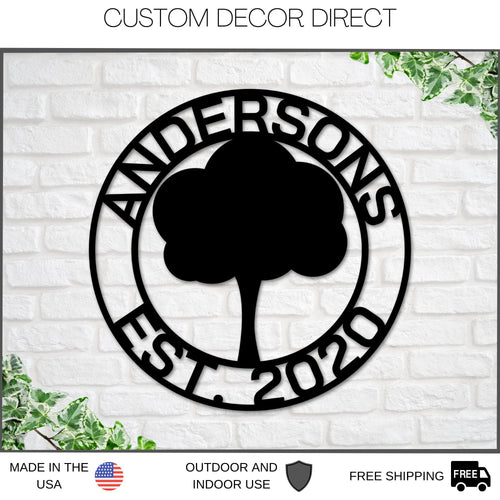 Personalized sign, Oak tree sign, Family name sign, steel sign, wreath, home decor, Family tree sign, welcome sign, oak tree art, metal sign