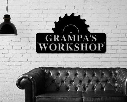 Christmas Gift, Holiday Sale, Pop Pop's Workshop Sign In A Saw Blade, Crescent Wrench & Hammer Art, Gifts For Pop Pop, Woodworker Sign