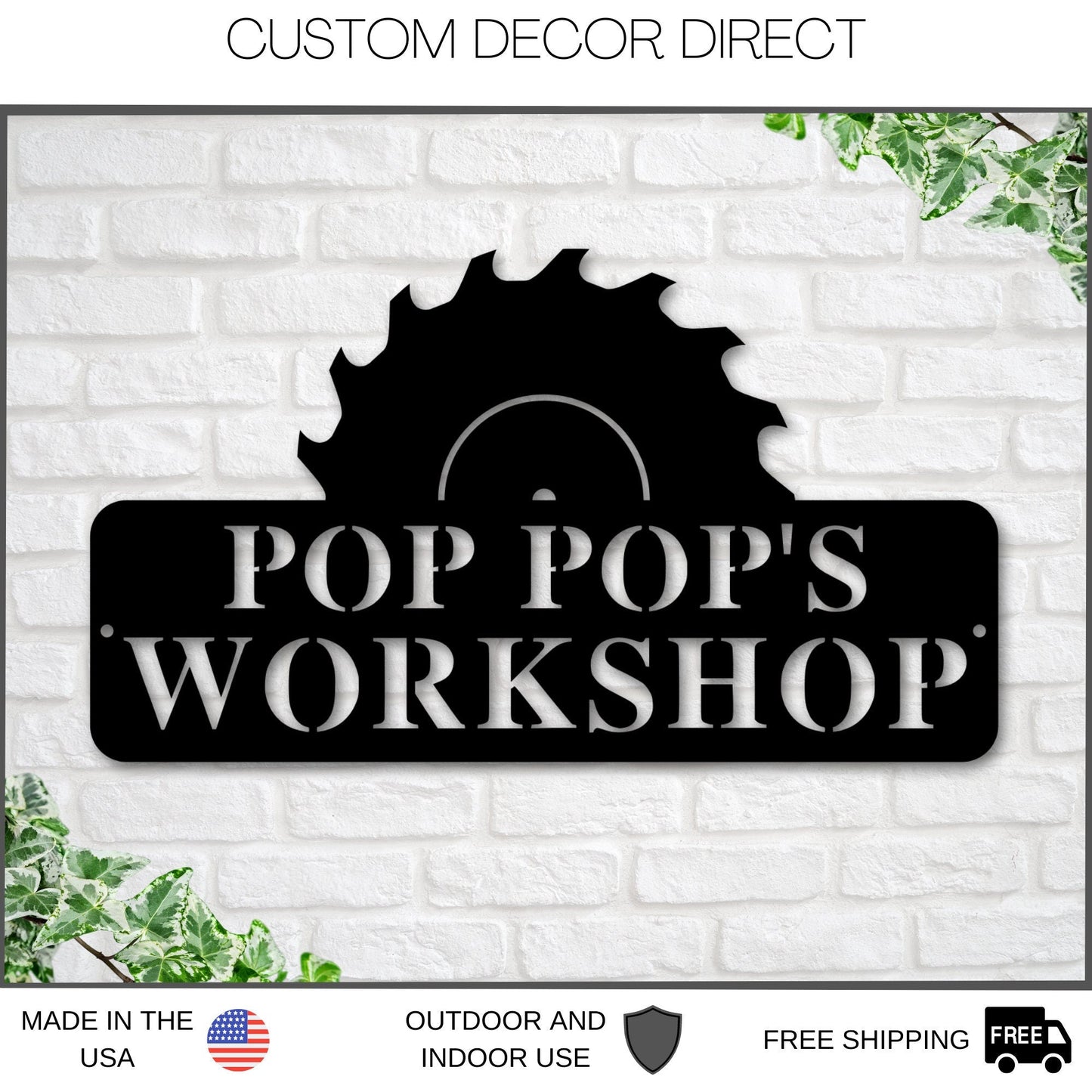 Christmas Gift, Holiday Sale, Pop Pop's Workshop Sign In A Saw Blade, Crescent Wrench & Hammer Art, Gifts For Pop Pop, Woodworker Sign