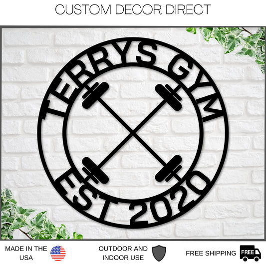 Personalized Gym Sign, Gym Name Sign, Home Gym Sign, Cross Fit Sign, Custom Weight Name Sign, Metal Wall Art, Barbell Sign, Outdoor Gym Sign