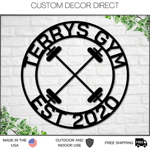 Personalized Gym Sign, Gym Name Sign, Home Gym Sign, Cross Fit Sign, Custom Weight Name Sign, Metal Wall Art, Barbell Sign, Outdoor Gym Sign