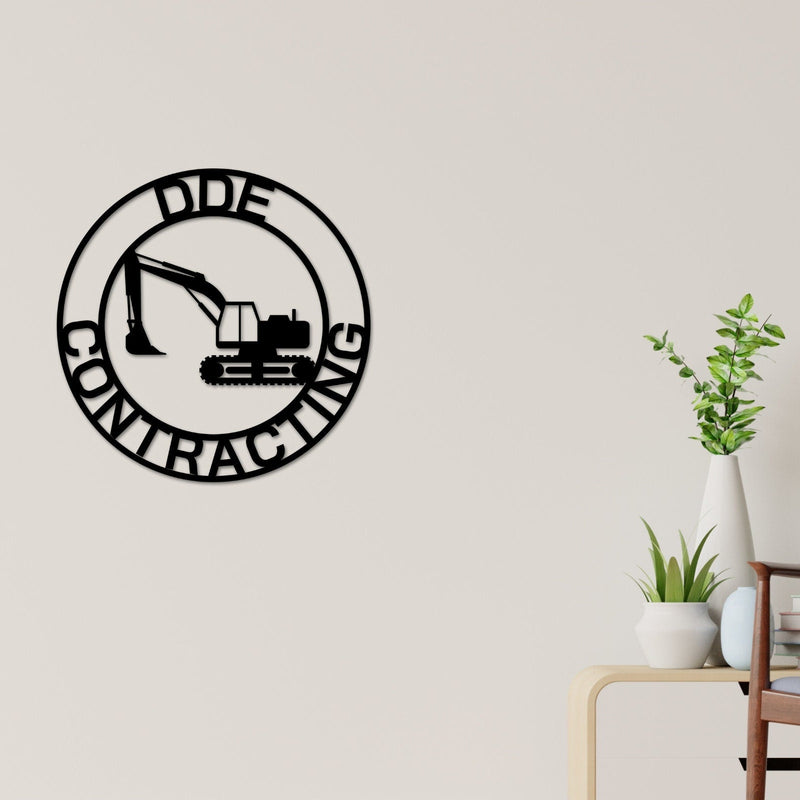 Construction themed Nursery Sign, Excavator Name Sign, Metal Circle Name Sign, Custom Baby Sign, Kids Name Sign, Nursery Decor, Excavator