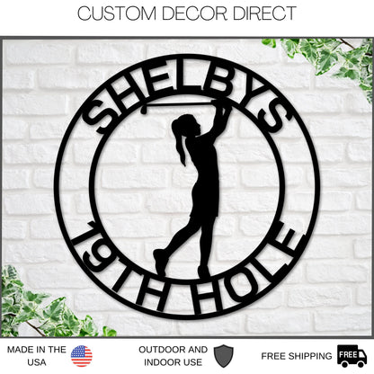 19th Hole Sign for her, Personalized Golf Sign, Personalized Golf Decor, Golf Wall Art, Metal Sign, Golf Sign, Gift for her, Golf Girl