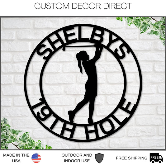 19th Hole Sign for her, Personalized Golf Sign, Personalized Golf Decor, Golf Wall Art, Metal Sign, Golf Sign, Gift for her, Golf Girl