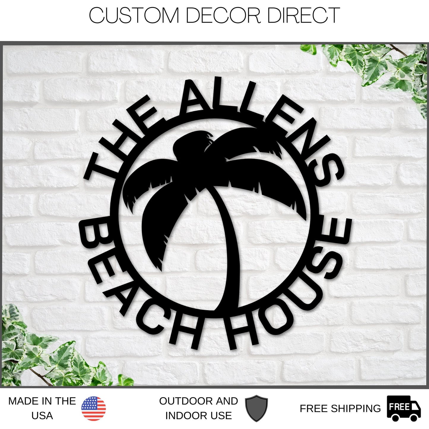 Black Friday, Cyber Monday Sale, Beach House Personalized,  Steel Metal Wall Sign, Wall Customized with Name and Palm Trees, Palm Tree Metal