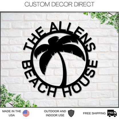 Black Friday, Cyber Monday Sale, Beach House Personalized,  Steel Metal Wall Sign, Wall Customized with Name and Palm Trees, Palm Tree Metal