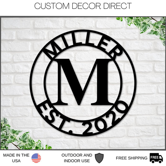 Last name Established Sign, Last name Sign Metal, Personalized, Last name Monogram