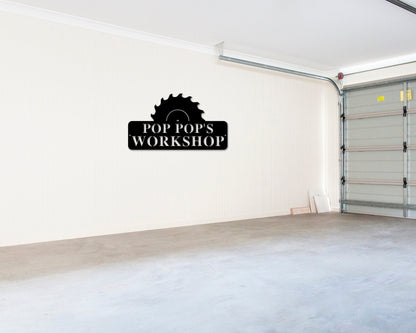 Christmas Gift, Holiday Sale, Pop Pop's Workshop Sign In A Saw Blade, Crescent Wrench & Hammer Art, Gifts For Pop Pop, Woodworker Sign