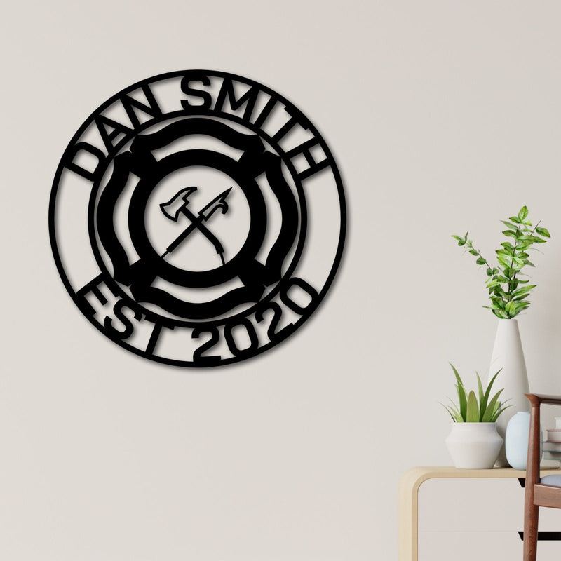 Custom Firefighter Metal Sign, Personalized Maltese Cross Sign, Fireman Gift, Fire Station Sign, Firefighter Name Sign, Firefighter Gift