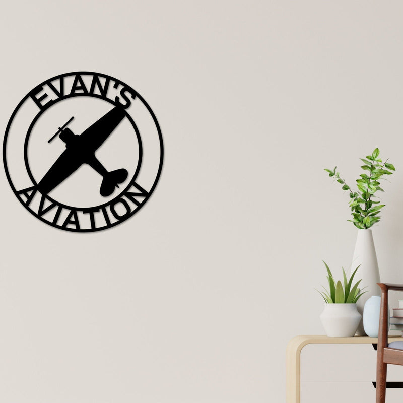 Airplane themed Nursery Sign, Airplane Name Sign, Metal Circle Name Sign, Custom Baby Sign, Kids Airplane Name Sign, Aviation Nursery Decor