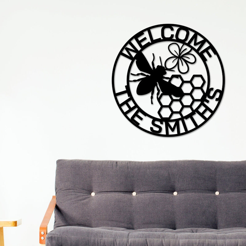 Bee Welcome Sign, Welcome Bee Sign, Metal Welcome Sign, Bee Sign, Last name Sign, Bee Decor, Metal Bee Sign, Porch Sign, Door Sign, Front