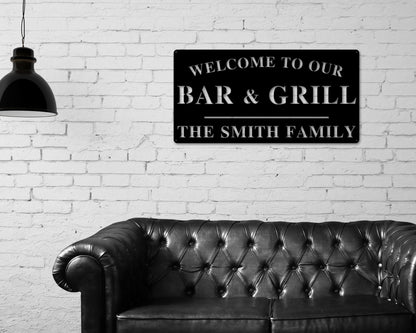Welcome to Our Bar and Grill Sign, Personalized Bar and Grill Sign, Outdoor Bar and Grill Sign, Backyard Decor, Welcome Sign, Personalized