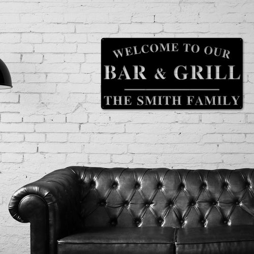 Welcome to Our Bar and Grill Sign, Personalized Bar and Grill Sign, Outdoor Bar and Grill Sign, Backyard Decor, Welcome Sign, Personalized