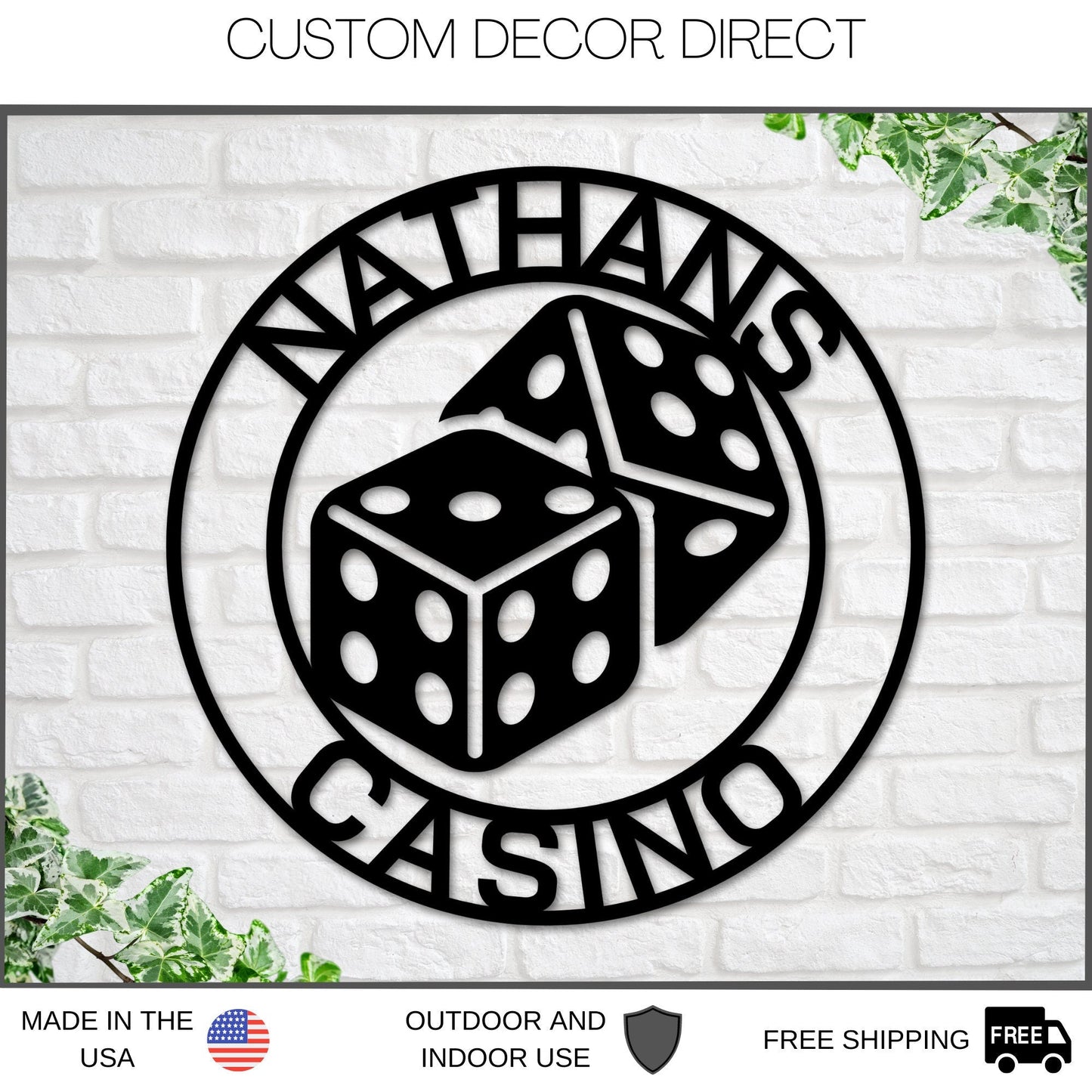 Casino Sign, Gambling Sign, Poker Sign, Dice Sign, Dice Wall art, Metal Casino Sign, Bar Sign, Man Cave Sign, Las Vegas Sign, Game room Sign