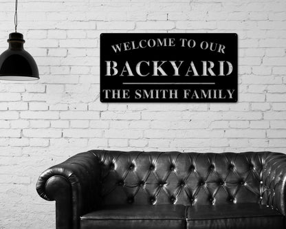 Welcome to Our Backyard Sign, Personalized Backyard Name Sign, Outdoor patio Sign, Backyard Decor, Welcome Sign, Personalized Sign, Metal
