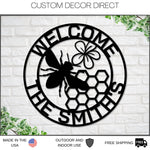 Bee Welcome Sign, Welcome Bee Sign, Metal Welcome Sign, Bee Sign, Last name Sign, Bee Decor, Metal Bee Sign, Porch Sign, Door Sign, Front