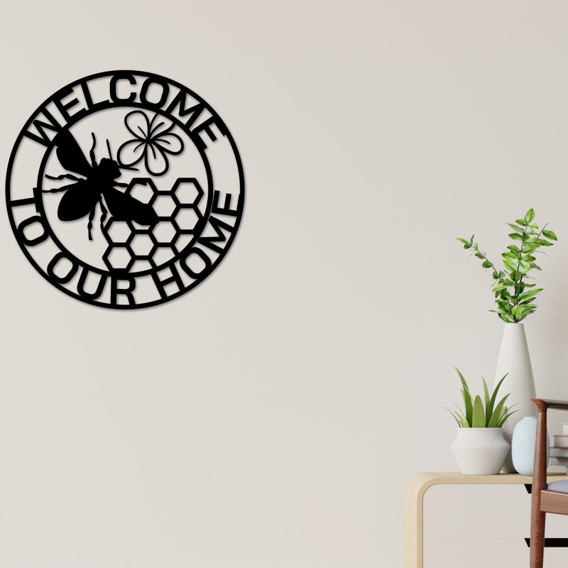 Bee Welcome Sign, Welcome Bee Sign, Metal Welcome Sign, Bee Sign, Last name Sign, Bee Decor, Metal Bee Sign, Porch Sign, Door Sign, Front