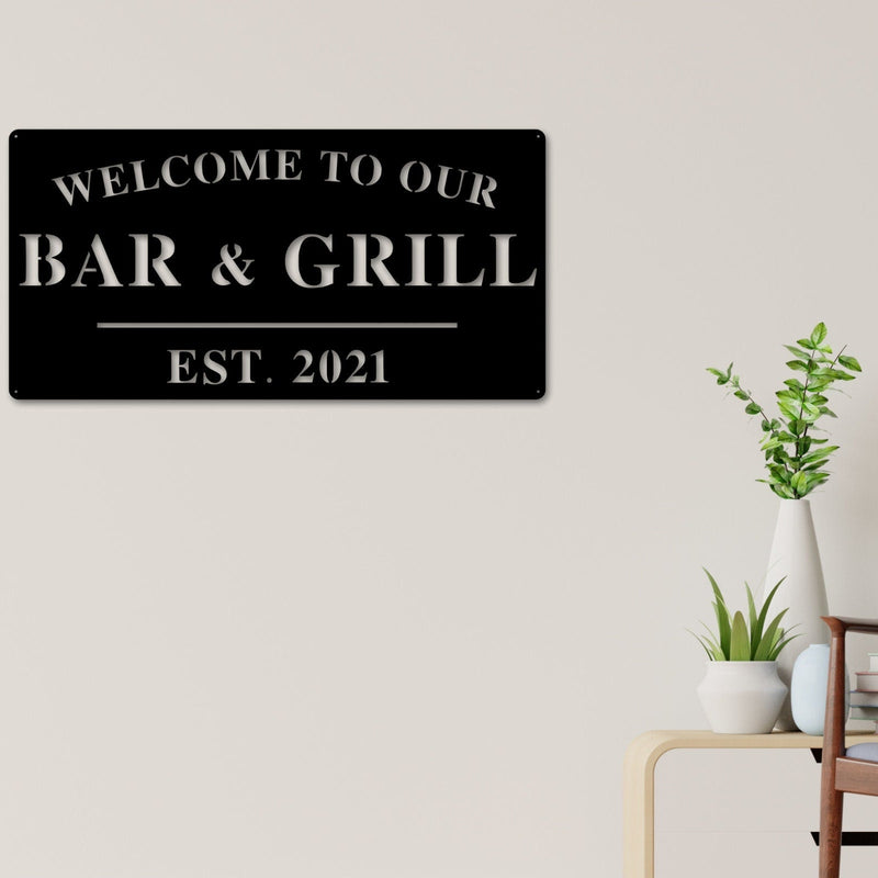 Welcome to Our Bar and Grill Sign, Personalized Bar and Grill Sign, Outdoor Bar and Grill Sign, Backyard Decor, Welcome Sign, Personalized