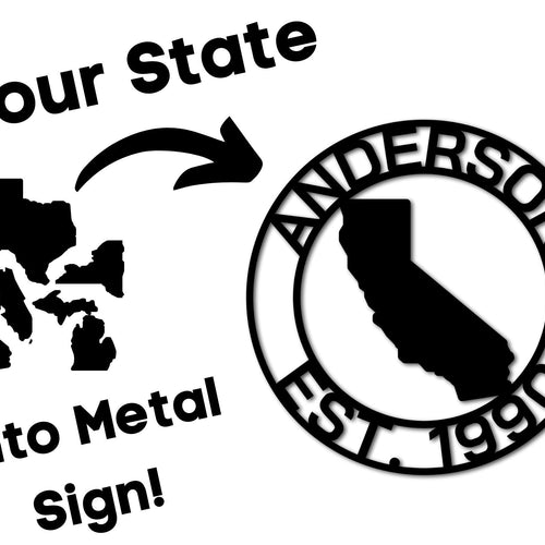 Custom State Metal Sign, Personalized State Sign, Custom Name Metal Sign, Metal Wall Decor, Door Hanger, Family Name Sign, Last Name Sign