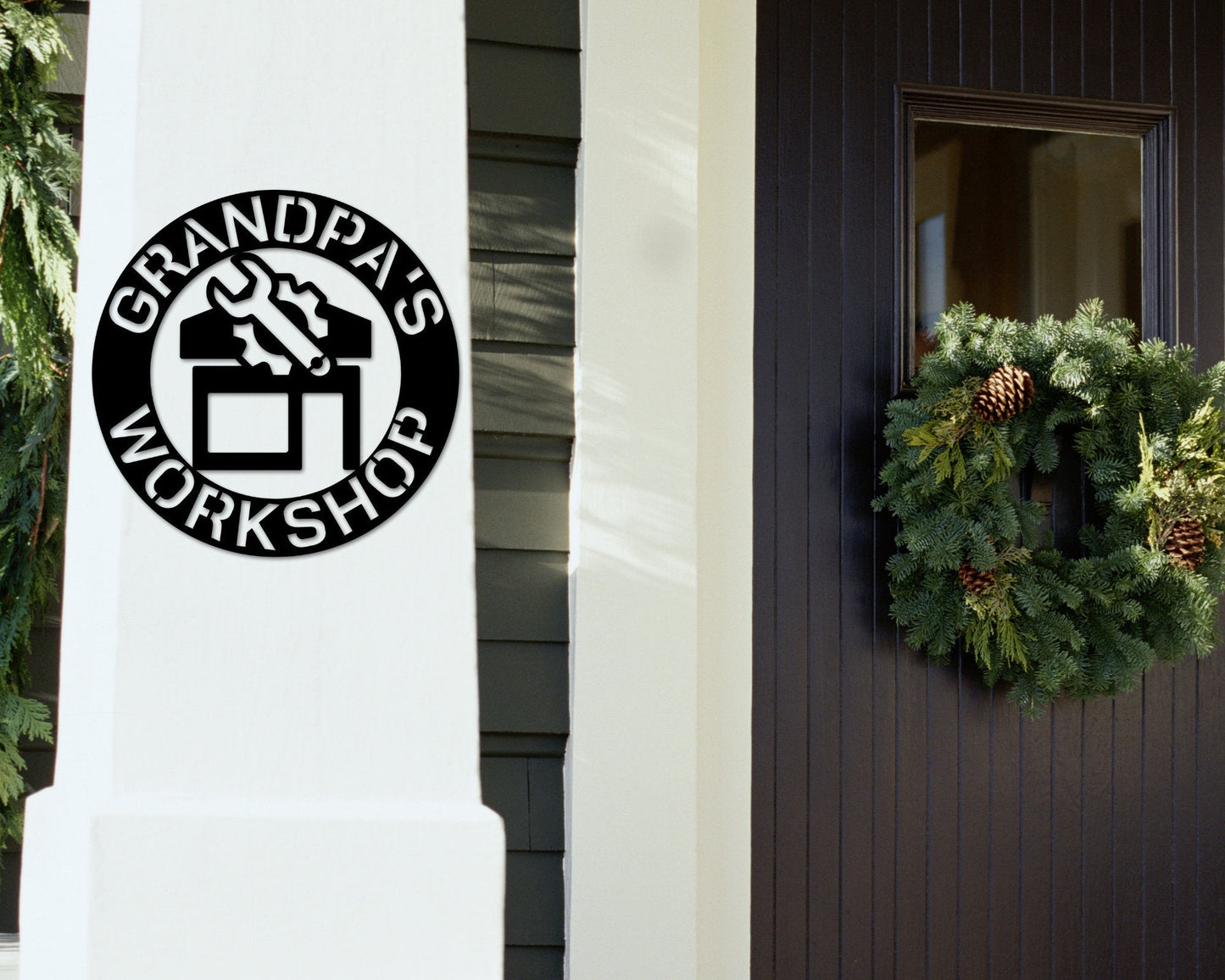 Personalized Fathers day Gift, Papa's Workshop Sign In A Saw Blade, Crescent Wrench & Hammer Art, Gifts For Papa, Woodworker Sign, Papa Gift