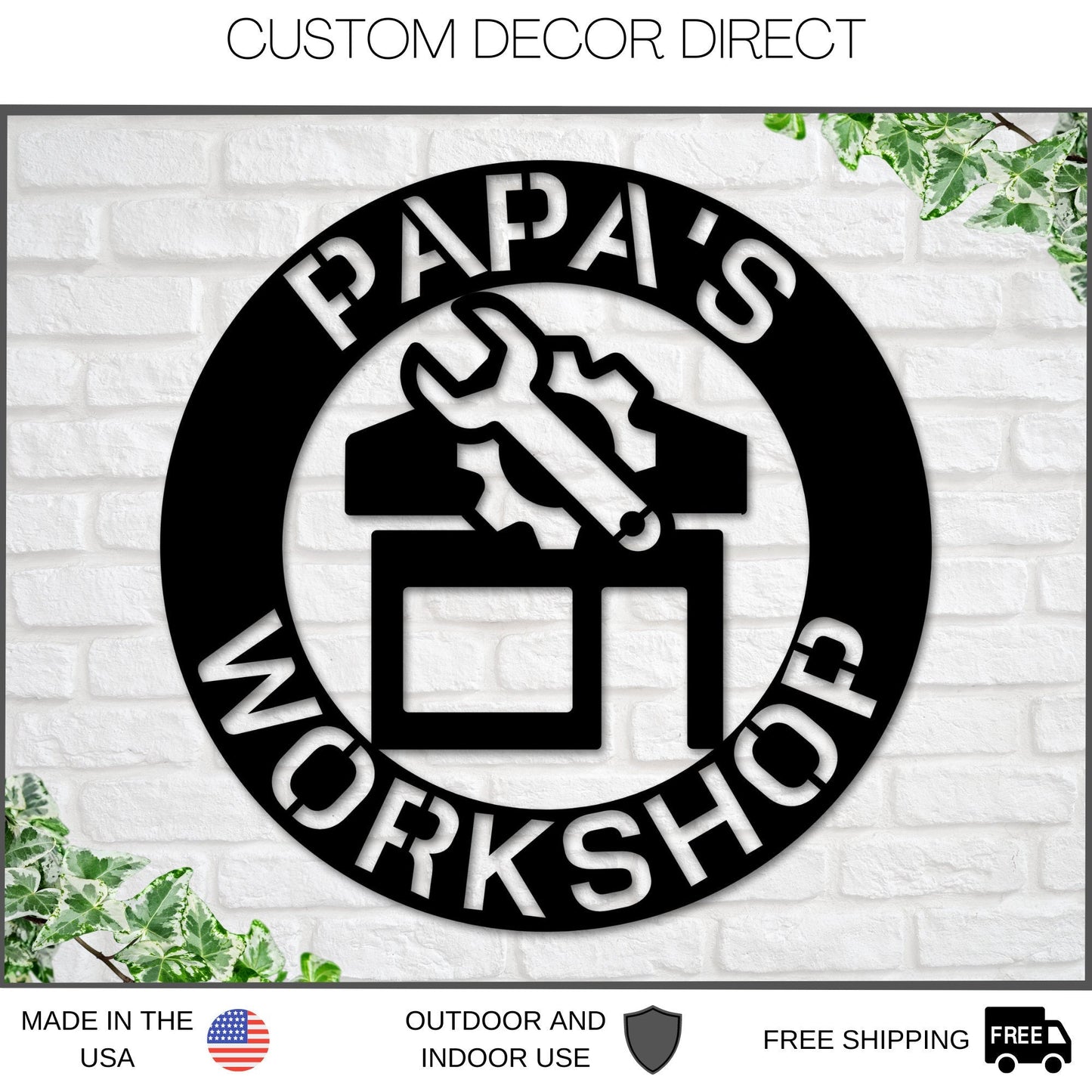 Personalized Fathers day Gift, Papa's Workshop Sign In A Saw Blade, Crescent Wrench & Hammer Art, Gifts For Papa, Woodworker Sign, Papa Gift
