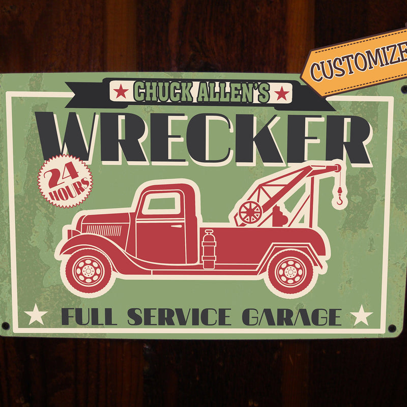 Custom Wrecker Tow Truck metal sign, personalized