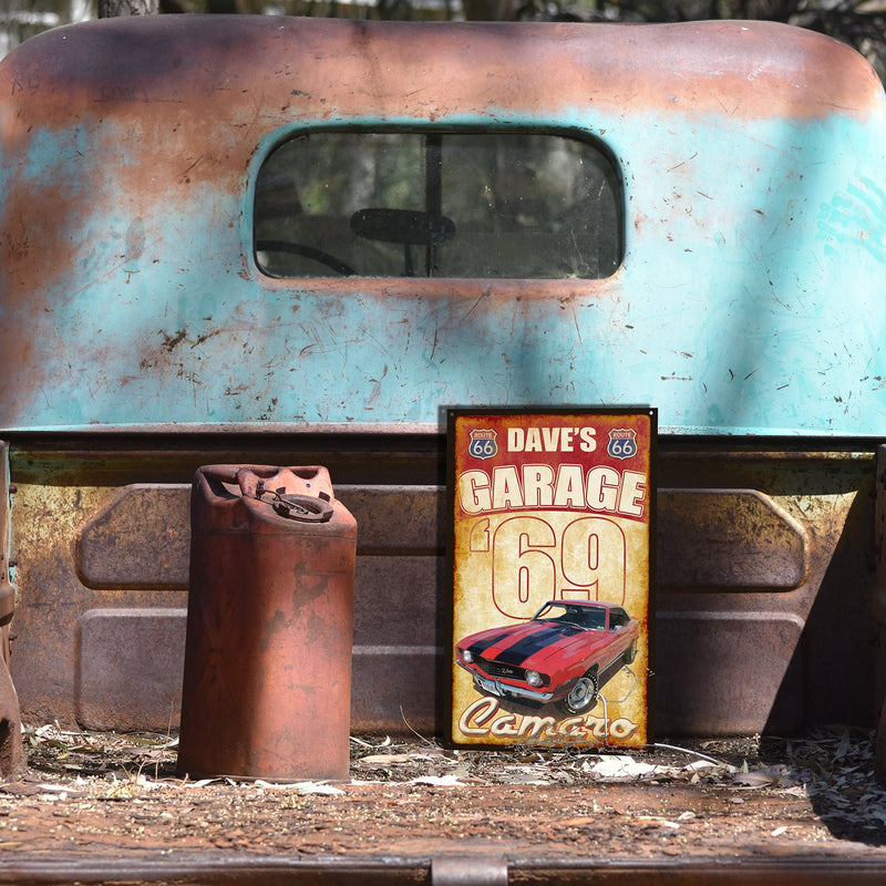 Vintage Tin Metal Sign for Garage. Free Personalization! YOUR Car Included on the Sign.