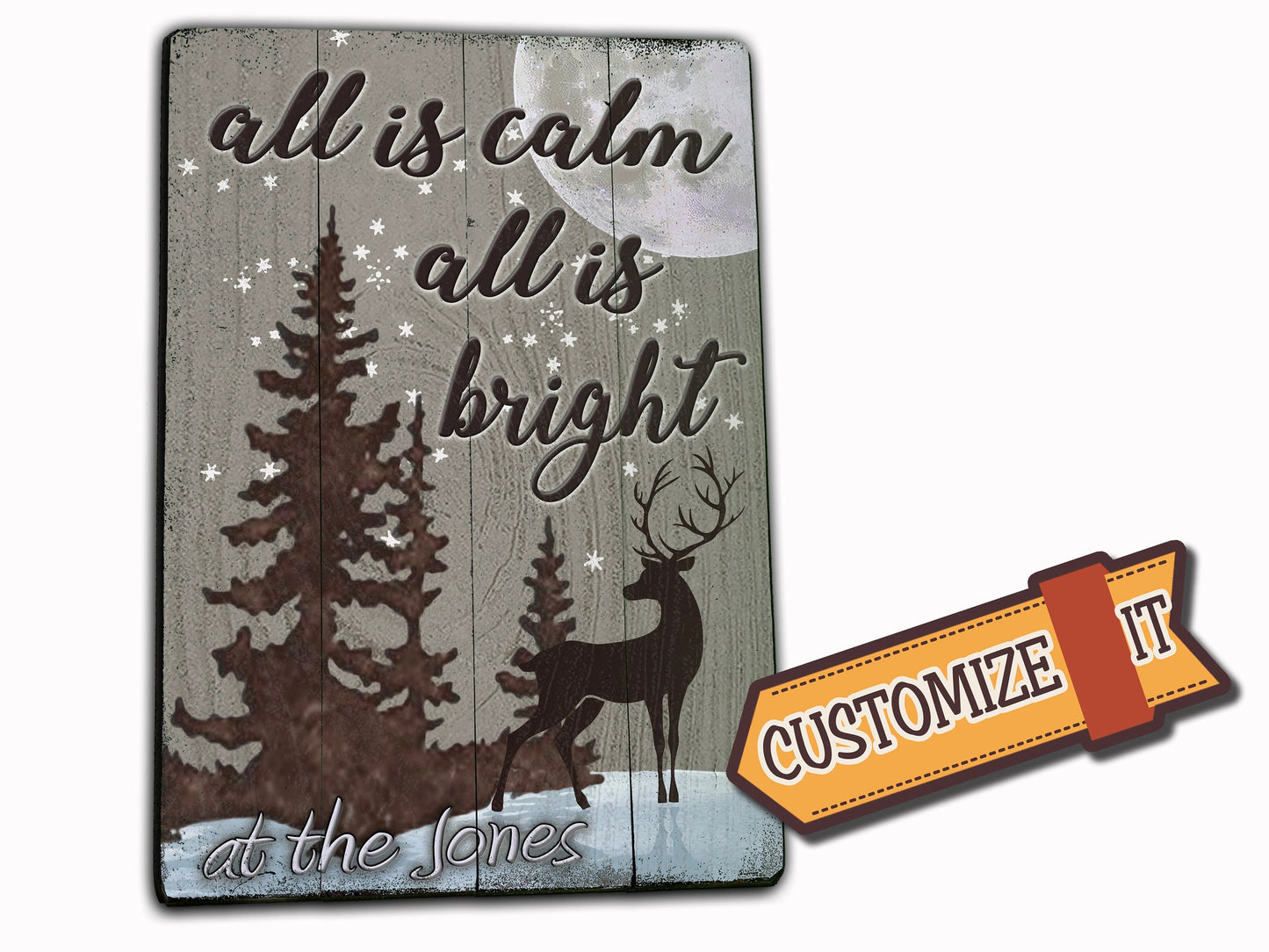 All is Calm, All is Bright - Vintage Sign with Personalization