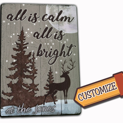 All is Calm, All is Bright - Vintage Sign with Personalization