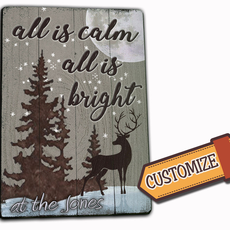 All is Calm, All is Bright - Vintage Sign with Personalization
