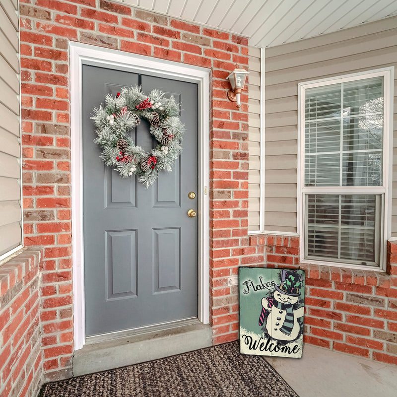 Flakes Welcome - Vintage Snowman Christmas Sign