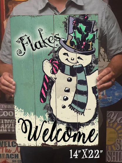 Flakes Welcome - Vintage Snowman Christmas Sign