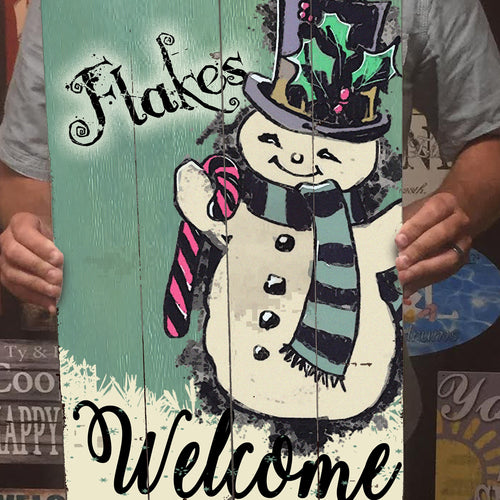 Flakes Welcome - Vintage Snowman Christmas Sign