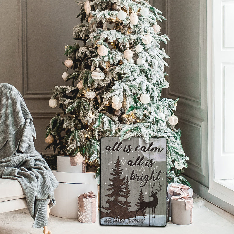All is Calm, All is Bright - Vintage Sign with Personalization