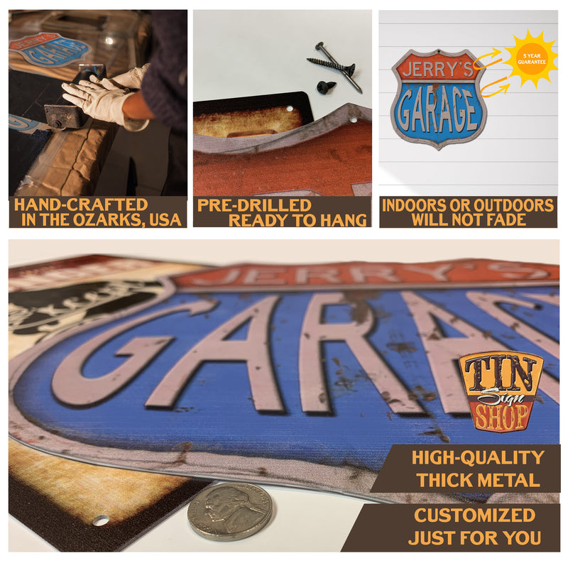 Custom Garage Sign on Metal | Personalized Vintage Tin Sign with Your Car | Man Cave Wall Decor | Garage Gift for Car Lovers | Handmade USA