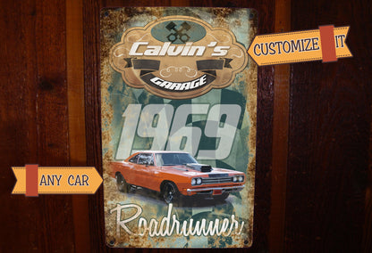 Custom Garage Sign - Featuring YOUR CAR! Vintage Tin Sign!