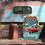 Vintage Route 66 era sign - Featuring YOUR CAR! On Metal!