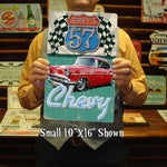 Vintage Route 66 era sign - Featuring YOUR CAR! On Metal!